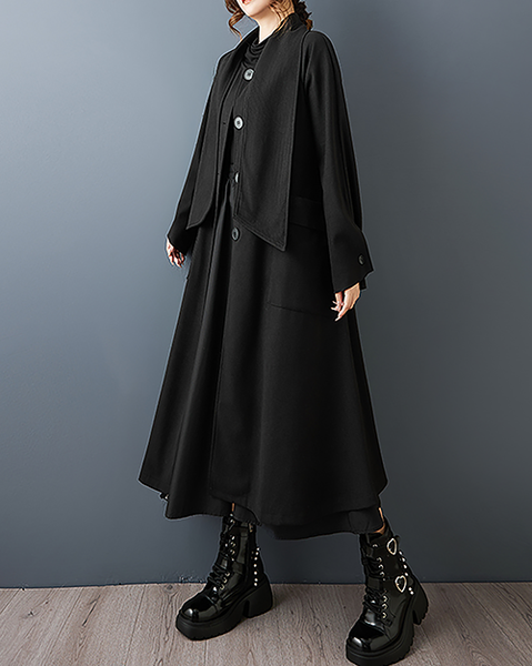 ellazhu Women's Coats Shawl Collar Button Down Solid Long Sleeve Side Pockets Maxi Hem GZ720 Black