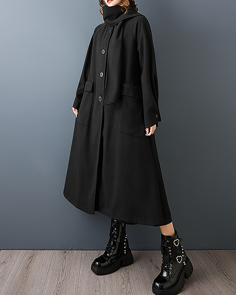 ellazhu Women's Coats Shawl Collar Button Down Solid Long Sleeve Side Pockets Maxi Hem GZ720 Black