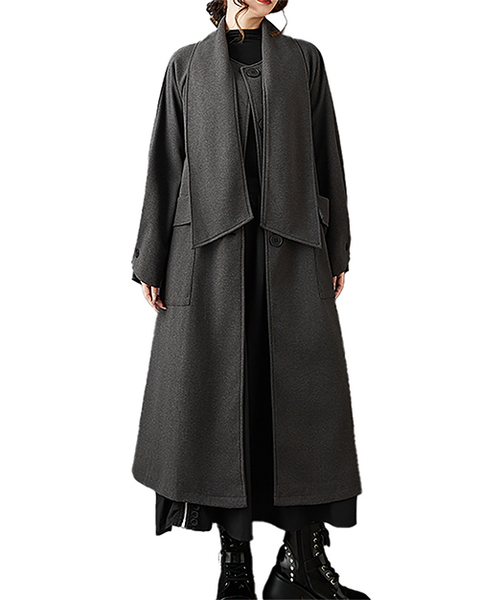 ellazhu Women's Coats Shawl Collar Button Down Solid Long Sleeve Side Pockets Maxi Hem GZ720 Black