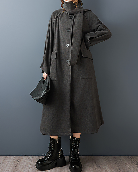 ellazhu Women's Coats Shawl Collar Button Down Solid Long Sleeve Side Pockets Maxi Hem GZ720 Black