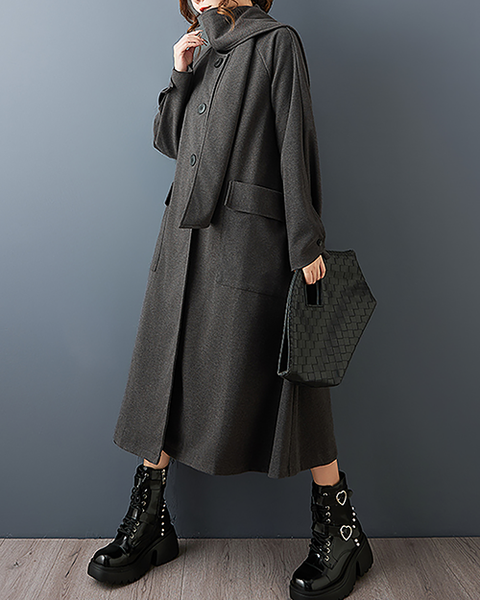 ellazhu Women's Coats Shawl Collar Button Down Solid Long Sleeve Side Pockets Maxi Hem GZ720 Black