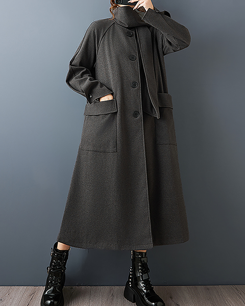 ellazhu Women's Coats Shawl Collar Button Down Solid Long Sleeve Side Pockets Maxi Hem GZ720 Black