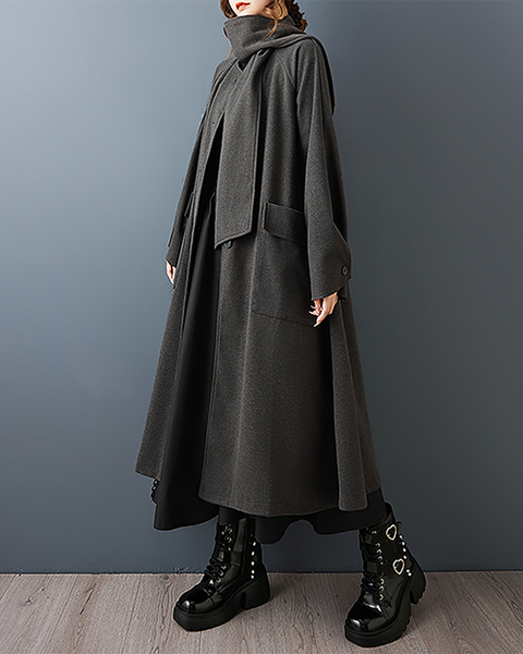 ellazhu Women's Coats Shawl Collar Button Down Solid Long Sleeve Side Pockets Maxi Hem GZ720 Black