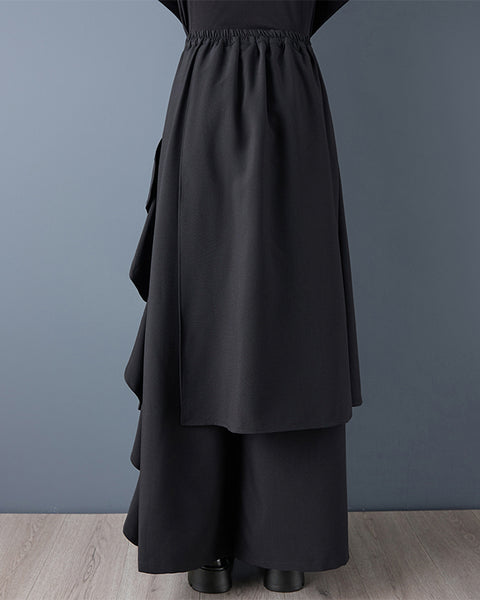 ellazhu Women's Plus Size Asymmetrical Ruffle Trim Wide Leg Skirt Pants High Waist Button Closure Layered Culottes GZ811