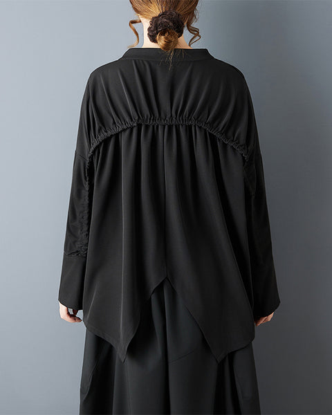 ellazhu Women's Gothic Pleated Button Down Blouse Loose Long Sleeve Oversized Irregular Hem Casual Plus Size Top GZ816