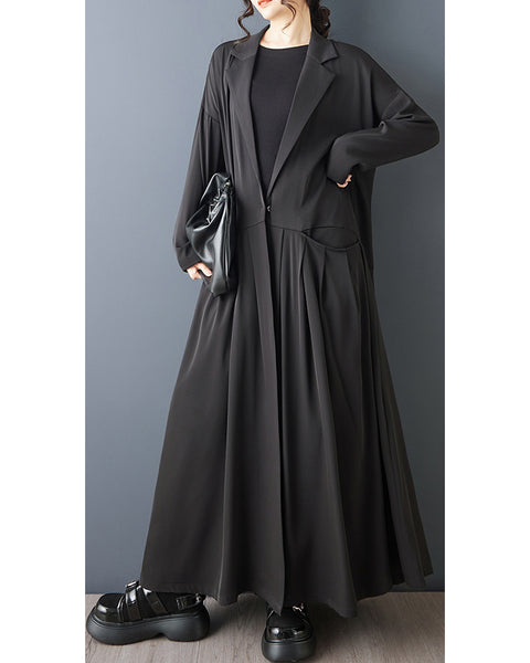 ellazhu Women's Gothic Maxi Dress Loose Long Sleeve Oversized A Line Casual Plus Size Flowing Elegant Long Dress GZ817