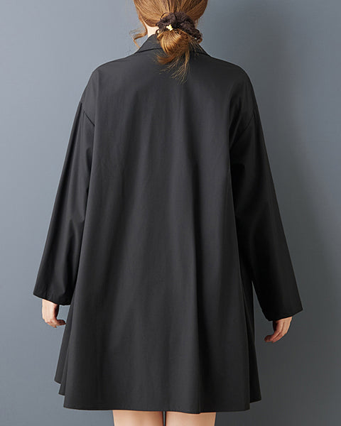 ellazhu Women's Gothic Irregular Button Down Blouse Loose Long Sleeve Oversized Pleated Design Casual Plus Size Top GZ819