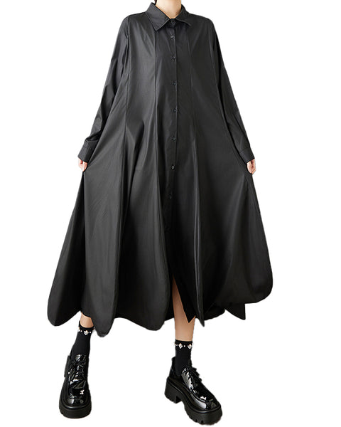 ellazhu Women's Gothic Oversized Maxi Dress Irregular Hem Loose Long Sleeve Button Down Casual Plus Size Minimalist GZ822