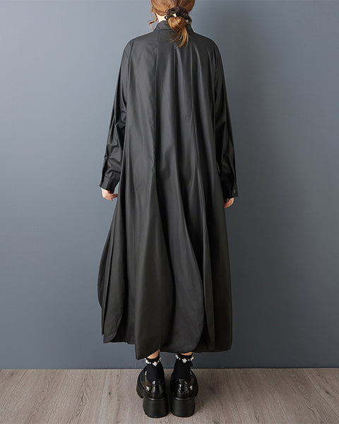 ellazhu Women's Gothic Oversized Maxi Dress Irregular Hem Loose Long Sleeve Button Down Casual Plus Size Minimalist GZ822