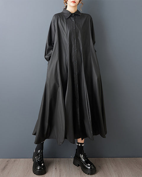 ellazhu Women's Gothic Oversized Maxi Dress Irregular Hem Loose Long Sleeve Button Down Casual Plus Size Minimalist GZ822
