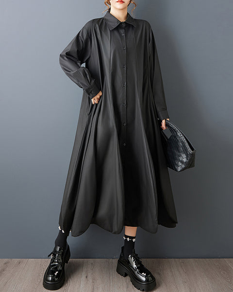 ellazhu Women's Gothic Oversized Maxi Dress Irregular Hem Loose Long Sleeve Button Down Casual Plus Size Minimalist GZ822