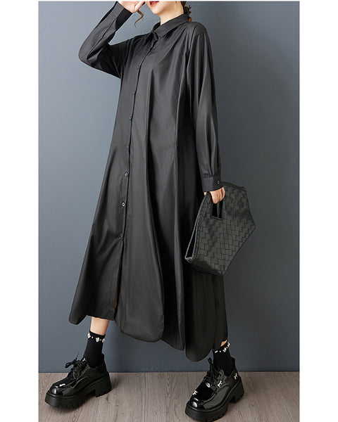 ellazhu Women's Gothic Oversized Maxi Dress Irregular Hem Loose Long Sleeve Button Down Casual Plus Size Minimalist GZ822