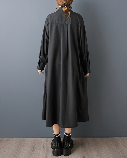 ellazhu Women's Gothic Irregular Pleated Patchwork Maxi Shirt Dress Button Down Loose Long Sleeve Casual Plus Size GZ823