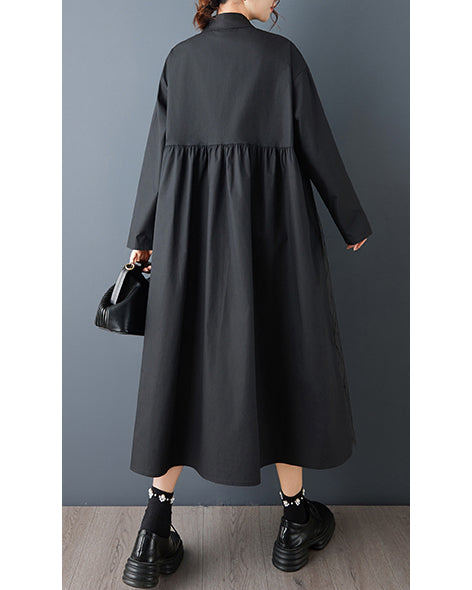 ellazhu Women's Butterfly Applique Shirt Dress Mesh Patchwork Lapel Neck A Line Midi Loose Long Sleeve Button Down GZ827