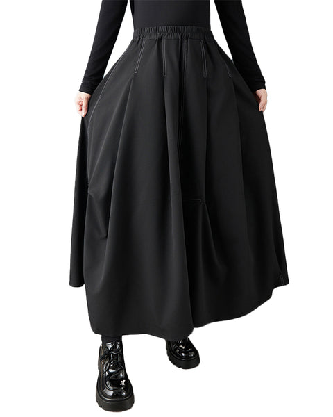 ellazhu Women's Asymmetrical A-line Midi Skirt Plus Size High Waist Fashionable Flowy Skirt GZ830
