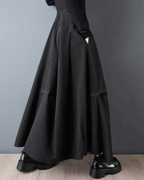 ellazhu Women's Asymmetrical A-line Midi Skirt Plus Size High Waist Fashionable Flowy Skirt GZ830