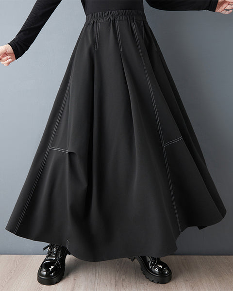 ellazhu Women's Asymmetrical A-line Midi Skirt Plus Size High Waist Fashionable Flowy Skirt GZ830