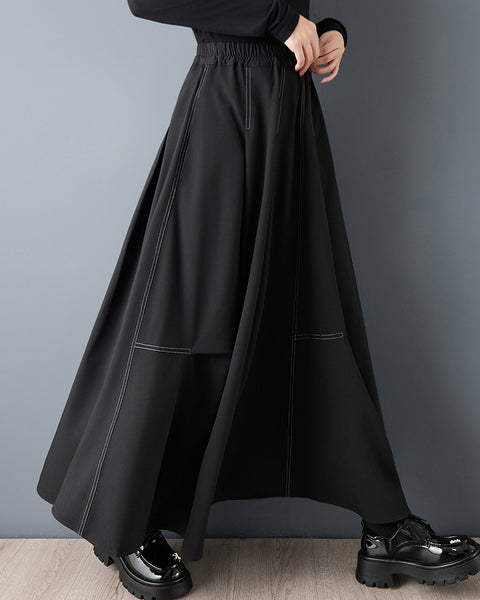 ellazhu Women's Asymmetrical A-line Midi Skirt Plus Size High Waist Fashionable Flowy Skirt GZ830