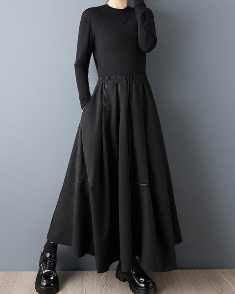 ellazhu Women's Asymmetrical A-line Midi Skirt Plus Size High Waist Fashionable Flowy Skirt GZ830