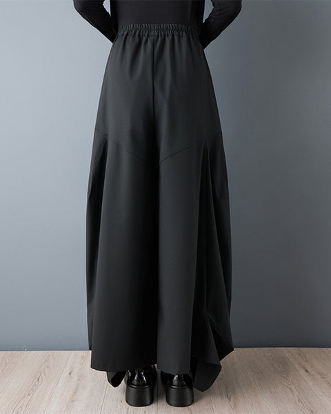 ellazhu Women's Black Wide Leg Pants High Waist Loose Plus Size Asymmetrical Casual Trousers GZ831