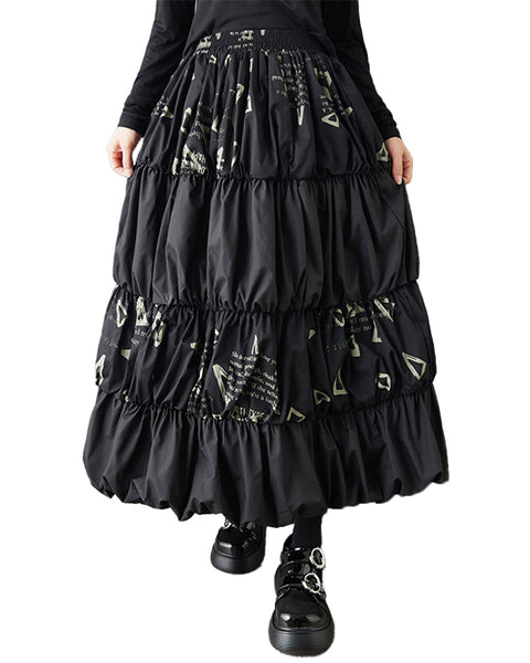 ellazhu Women's Oversized Patchwork Bubble Maxi Skirt High Waist Gothic Dark Academia Layered Streetwear Designer GZ835