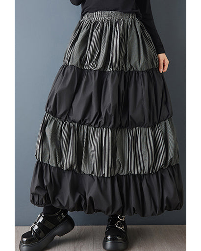ellazhu Women's Oversized Patchwork Bubble Maxi Skirt High Waist Gothic Dark Academia Layered Streetwear Designer GZ835