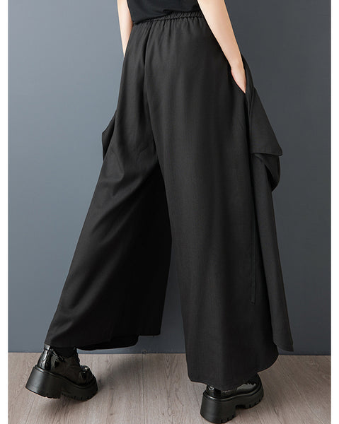 ellazhu Women's Oversized Wide Leg Cargo Pants Black Asymmetrical Pocket Palazzo Pants Gothic Dark Academia GZ836
