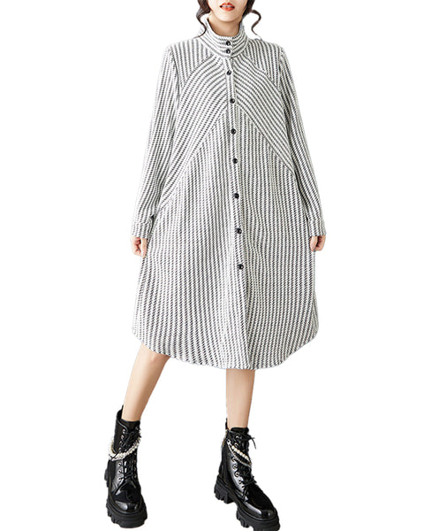 ellazhu Women's Oversized Striped Shirt Dress Lapel Neck Button Down Long Sleeve Casual Designer Dress Streetwear GZ838