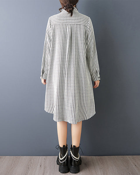 ellazhu Women's Oversized Striped Shirt Dress Lapel Neck Button Down Long Sleeve Casual Designer Dress Streetwear GZ838