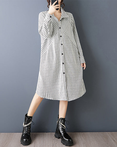 ellazhu Women's Oversized Striped Shirt Dress Lapel Neck Button Down Long Sleeve Casual Designer Dress Streetwear GZ838