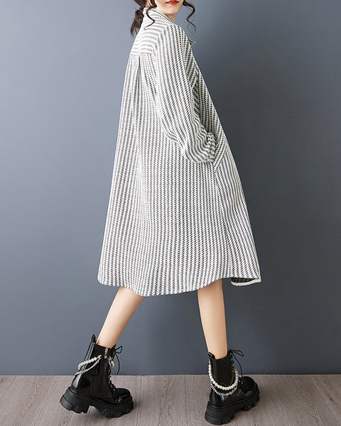 ellazhu Women's Oversized Striped Shirt Dress Lapel Neck Button Down Long Sleeve Casual Designer Dress Streetwear GZ838