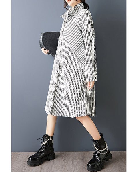 ellazhu Women's Oversized Striped Shirt Dress Lapel Neck Button Down Long Sleeve Casual Designer Dress Streetwear GZ838