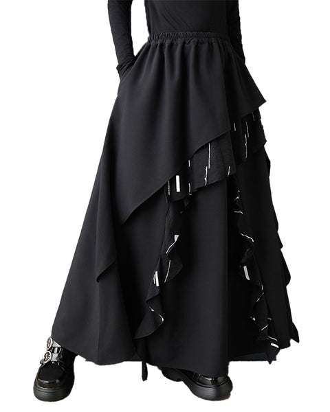 ellazhu Women's Oversized Asymmetrical Layered Maxi Skirt High Waist Gothic Dark Academia Designer Streetwear Skirt GZ841