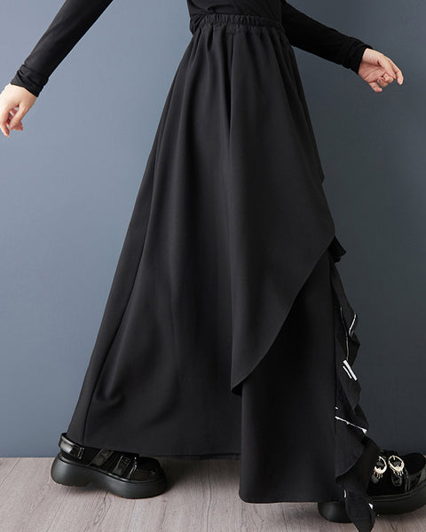 ellazhu Women's Oversized Asymmetrical Layered Maxi Skirt High Waist Gothic Dark Academia Designer Streetwear Skirt GZ841