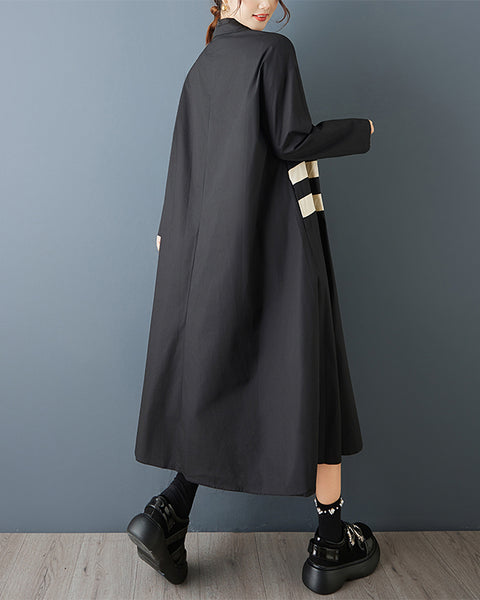 ellazhu Women's Oversized Asymmetrical Color Block Patchwork Shirt Dress Long Sleeve Button Down A Line Maxi GZ842