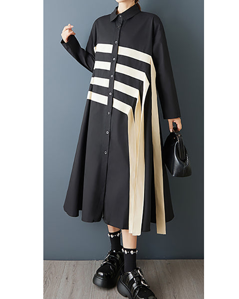 ellazhu Women's Oversized Asymmetrical Color Block Patchwork Shirt Dress Long Sleeve Button Down A Line Maxi GZ842