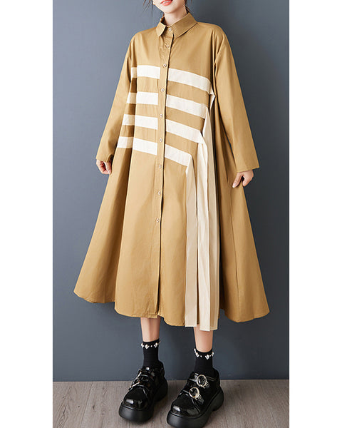 ellazhu Women's Oversized Asymmetrical Color Block Patchwork Shirt Dress Long Sleeve Button Down A Line Maxi GZ842