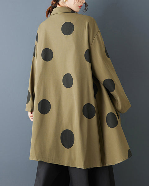 ellazhu Women's Oversized Asymmetrical Polka Dot Shirt Long Sleeve Button Down Irregular Hem Streetwear Loose Fit GZ843
