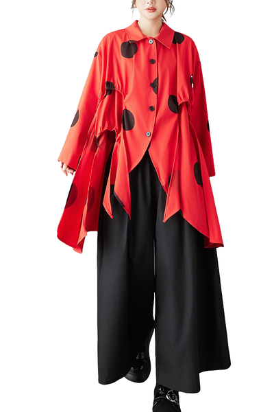 ellazhu Women's Oversized Asymmetrical Polka Dot Shirt Long Sleeve Button Down Irregular Hem Streetwear Loose Fit GZ843