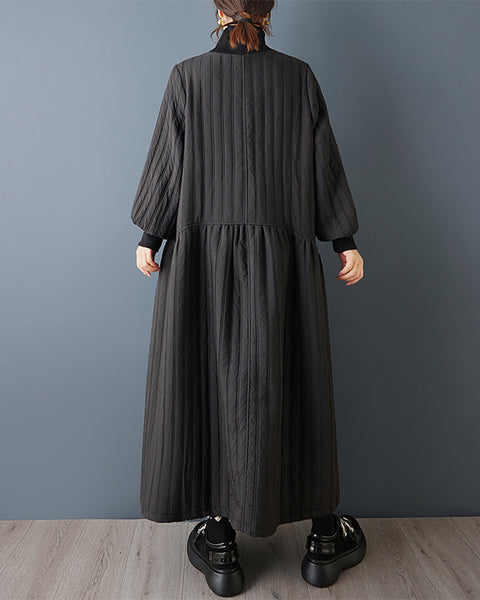 ellazhu Women's Oversized Quilted Turtleneck Maxi Dress Long Sleeve A Line Casual Gothic Dark Academia Streetwear GZ844