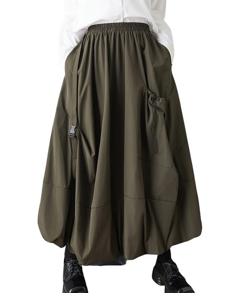 ellazhu Women's Plus Size Gothic Cargo Midi Skirt Elastic Waist A Line Balloon Skirt Casual Streetwear Pockets Trendy GZ847