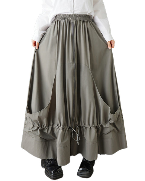 ellazhu Women's Gothic Cargo Skirt Elastic Waist Drawstring Loose A Line Midi Skirt Plus Size Casual Streetwear Skirt GZ848