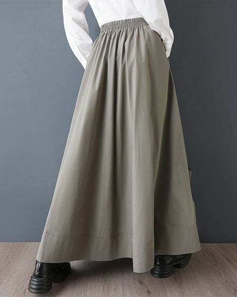 ellazhu Women's Gothic Cargo Skirt Elastic Waist Drawstring Loose A Line Midi Skirt Plus Size Casual Streetwear Skirt GZ848