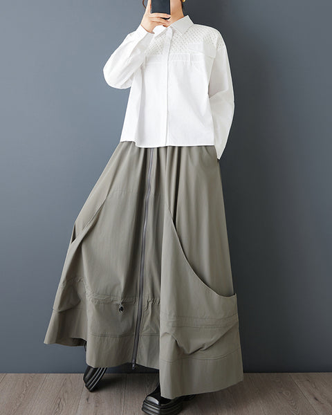 ellazhu Women's Gothic Cargo Skirt Elastic Waist Drawstring Loose A Line Midi Skirt Plus Size Casual Streetwear Skirt GZ848