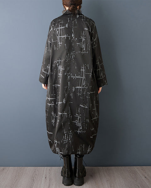 ellazhu Women's Oversized Printed Trench Coat Long Button Down Jacket Loose Lapel Windbreaker Casual Outerwear GZ854