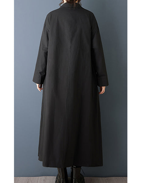ellazhu Women's Oversized Trench Coat Long Button Down Jacket Loose Lapel Windbreaker Casual Maxi Outerwear Plus Size GZ855