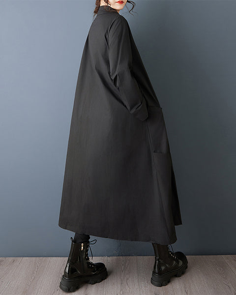 ellazhu Women's Oversized Trench Coat Long Button Down Jacket Loose Lapel Windbreaker Casual Maxi Outerwear Plus Size GZ855