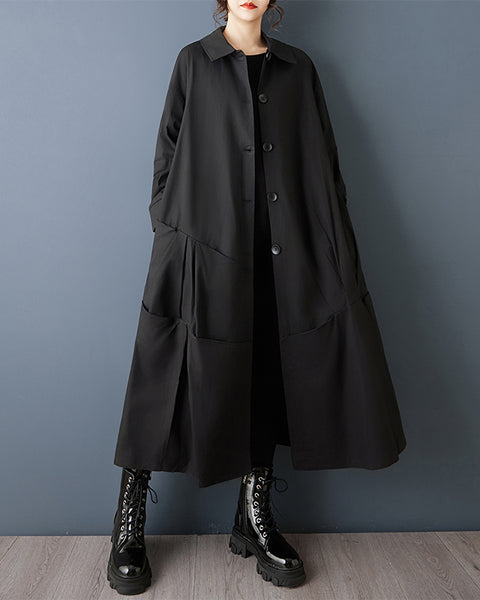ellazhu Women's Oversized Trench Coat Long Button Down Jacket Loose Lapel Windbreaker Casual Maxi Outerwear Plus Size GZ855