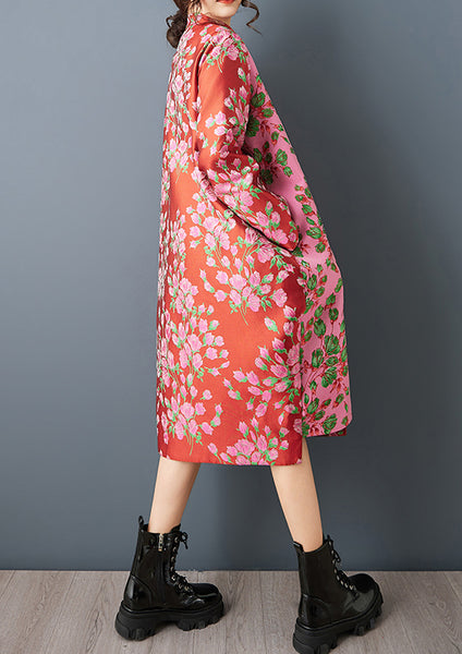 ellazhu Women's Jacquard Floral Trench Coat Oversized Chinese Style Long Sleeve Button Down Midi Jacket Ethnic GZ858