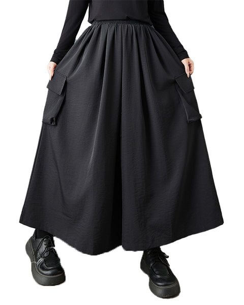ellazhu Women's Wide Leg Pants Oversized Palazzo Trousers High Waist Loose Cargo Pocket Casual Long Pants Solid Black GZ860